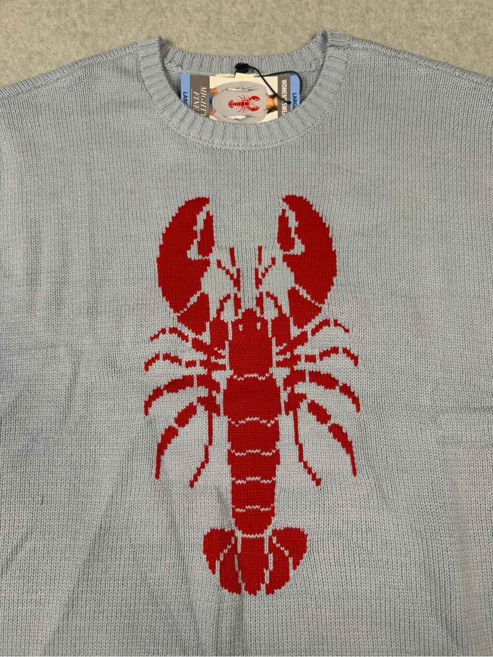 Mighty Fine Light Blue Crewneck Sweater with Red Lobster - Picture 5 of 8